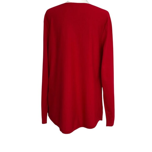 Chico's Red Placed Floral Bateau Long Sleeve Embellished Knit Sweater NWT (L) - Picture 4 of 13